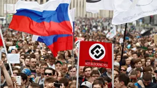 Manifestación en Moscú para reclamar la libertad en internet.