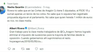 Pique tuitero entre Albert Rivera y Nacho Escartín por la rebaja de Sucesiones