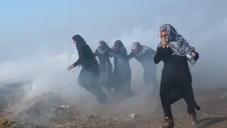 Manifestantes palestinas en la zona Este de la Franja de Gaza.