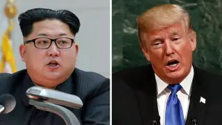 Combo de fotos del líder norcoreano Kim Jong-un y el presidente de Estados Unidos, Donald Trump.