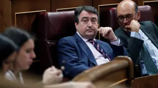 El portavoz del PNV en el Congreso, Aitor Esteban (c), durante el pleno del Congreso de los Diputados, esta tarde en Madrid.