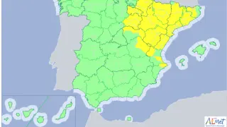 Mapa de España con alerta amarilla en parte del país