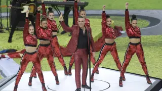Robbie Williams durante su actuación en la ceremonia de apertura del Mundial de Rusia 2018.