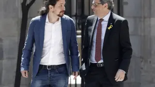 Pablo Iglesias y Quim Torra, presidente de la Generalitat.