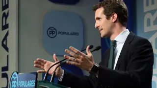 El candidato del PP a la Presidencia del partido, Pablo Casado