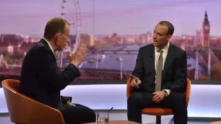 El ministro británico para el Brexit, Dominic Raab, en una entrevista para la BBC.