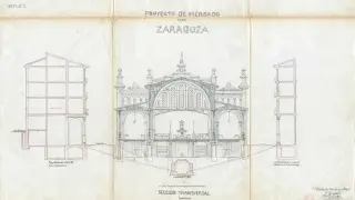 Uno de los alzados que aparecen en el proyecto original del Mercado Central manuscrito por Félix Navarro.