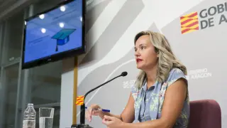 Pilar Alegría en rueda de prensa.