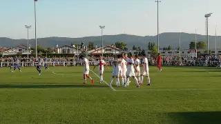 Los jugadores de la SD Huesca durante la celebración del segundo gol de Gallar.