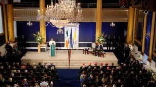 El Papa Francisco durante su primer discurso en Dublín