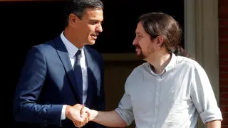 Reunión entre Sánchez e Iglesias en Moncloa.