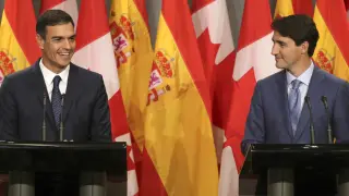 Pedro Sánchez y el primer ministro canadiense Justin Trudeau en Montreal