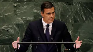 Imagen de archivo del presidente Pedro Sánchez en la ONU.
