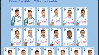 Lista de 19 convocados para el Real Zaragoza-Cádiz de Copa de este miércoles.
