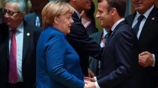 Angela Merkel y Emmanuel Macron en la cumbre de la Unión Europea sobre el brexit, en Bruselas.