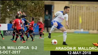 Dos imágenes de los partidos del Real Mallorca hace pocos meses en Zaragoza militando en Segunda B: en el campo del Carmen contra el Ebro y en la Ciudad Deportiva ante el RZD Aragón.