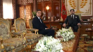 Pedro Sánchez y Mohamed VI durante el encuentro en el Palacio Real.