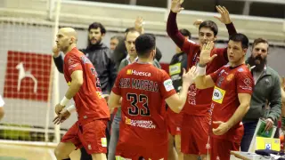 Los jugadores del Bada Huesca celebran un gol en un partido de esta temporada.