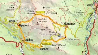 Mapa de la ruta de los pueblos de Montanuy.