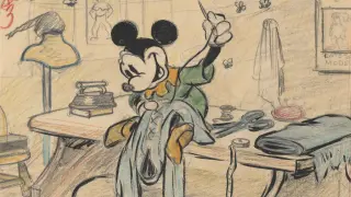 Boceto de Mickey Mouse para 'El sastrecillo valiente', expuesto en la muestra.