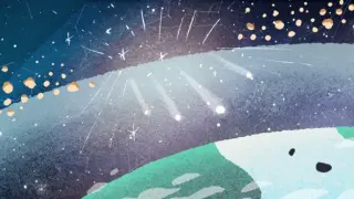 Representación de la lluvia de Gemínidas, doodle de Google con motivo de los meteoros que podrán verse esta noche del 13 al 14 de diciembre en el cielo.