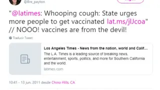 Uno de los tuits donde Bre Pyton dejaba constancia de su animadversión por las vacunas.