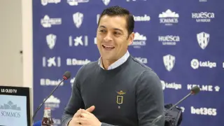 Francisco Rodríguez, en la rueda de prensa previa al partido de la SD Huesca con el Atlético de Madrid.