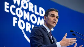 Pedro Sánches durante su intervención en el Foro Económico Mundial de Davos.