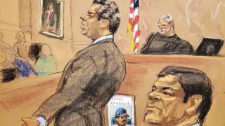 Dibujo donde aparece el abogado del Chapo, junto a él.