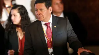 El vicepresidente de Brasil, Hamilton Mourao, durante la reunión del Grupo de Lima en Bogotá.
