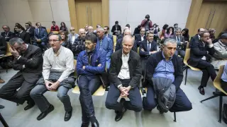 Los principales acusados en el caso Plaza, durante el juicio celebrado en la Audiencia de Zaragoza