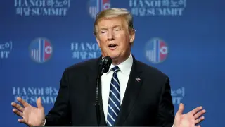 Donald Trump al término de la cumbre en Hanoi.