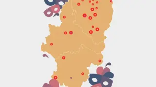 Mapa con las localidades aragonesas que tienen las más representativas festividades carnavaleras.