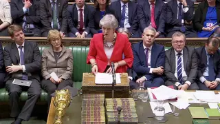British Prime Minister Theresa May speaks after tellers announced the results of the vote Brexit deal in Parliament in London, Britain, March 12, 2019, in this screen grab taken from video. Reuters TV via REUTERS [[[REUTERS VOCENTO]]] BRITAIN-EU/