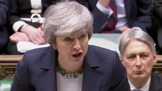 British Prime Minister Theresa May speaks ahead of a vote on Brexit in Parliament in London, Britain, March 13, 2019, in this screen grab taken from video. Reuters TV via REUTERS [[[REUTERS VOCENTO]]] BRITAIN-EU/