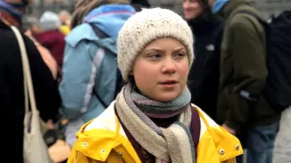 La activista sueca de 16 años, Greta Thunberg, en una manifestación la semana pasada en Estocolmo.