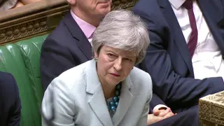 British Prime Minister Theresa May listens to a question after making a statement in the Parliament in London, Britain March 25, 2019, in this still image taken from video. Reuters TV/via REUTERS [[[REUTERS VOCENTO]]] BRITAIN-EU/LAW