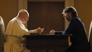 Momento de la entrevista de Jordi Évole al Papa