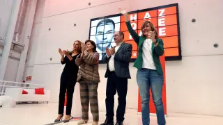 Lambán, Carmen Calvo, Susana Sumelzo y Pilar Alegría en un acto el edificio de Zaragoza Activa.