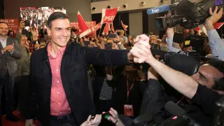 Pedro Sánchez este viernes en un mitin de campaña en Castellón.