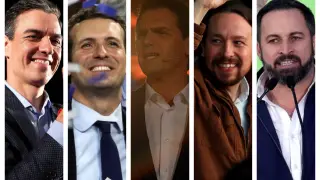 Combo de imágenes de los cinco candidatos a la presidencia del Gobierno.