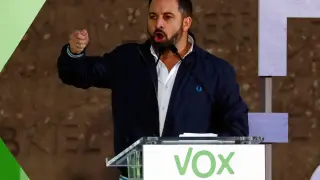 Santiago Abascal durante el cierre de campaña de Vox en Madrid.
