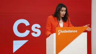 Inés Arrimadas este lunes tras la reunión ejecutiva de Cs