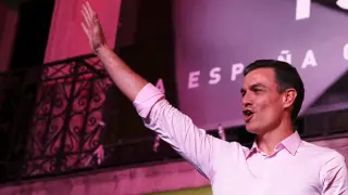 Pedro Sánchez, presidente y candidato socialista, la noche electoral.