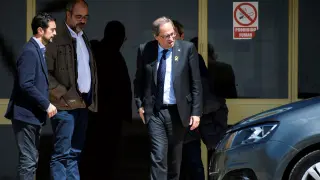 El presidente de la Generalitat, Quim Torra, a la salida de la prisión de Soto del Real tras su visita a los presos independentistas.