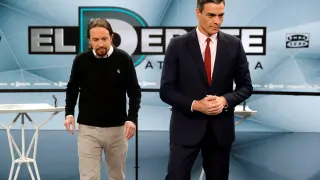 Pedro Sánchez y Pablo Iglesias, en el debate de Atresmedia