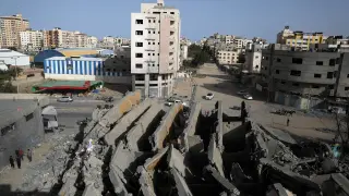 A view shows the remains of a building that was destroyed by Israeli air strikes, in Gaza City May 6, 2019. REUTERS/Mohammed Salem [[[REUTERS VOCENTO]]] ISRAEL-PALESTINIANS/