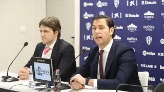 Rubén García, con Josete Ortas durante la presentación del director deportivo.