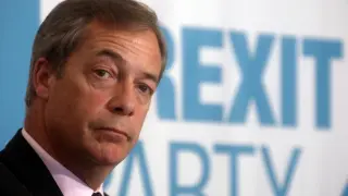 Brexit Party leader Nigel Farage looks on during a news conference for the announcement of the party's candidate for the forthcoming Peterborough by-election, in Peterborough, Britain May 9, 2019. REUTERS/Simon Dawson [[[REUTERS VOCENTO]]] BRITAIN-EU/