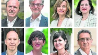 Los ocho candidatos al Ayuntamiento de Zaragoza.